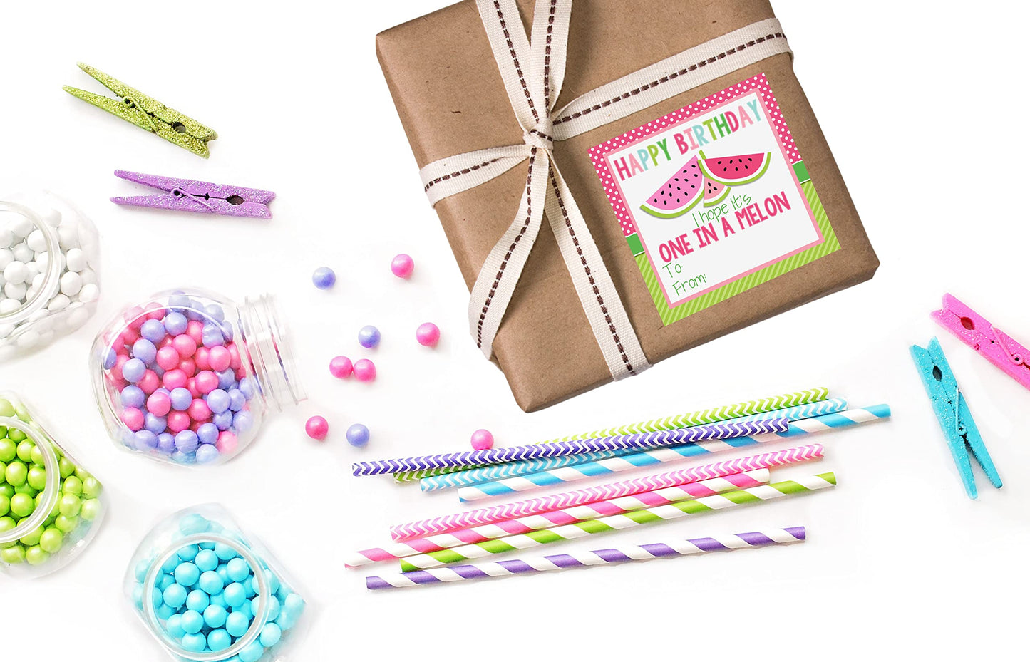 Happy Birthday Gift Tag Stickers for Girls, Set of 24 2.5 X 2.5 Mixed Square Birthday Gift Labels by Amanda Creation