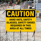 Hard Hats Safety Glasses Safety Shoes Required In This Area Sign Yellow, Black, PPE Safety 14 x 10 Inches