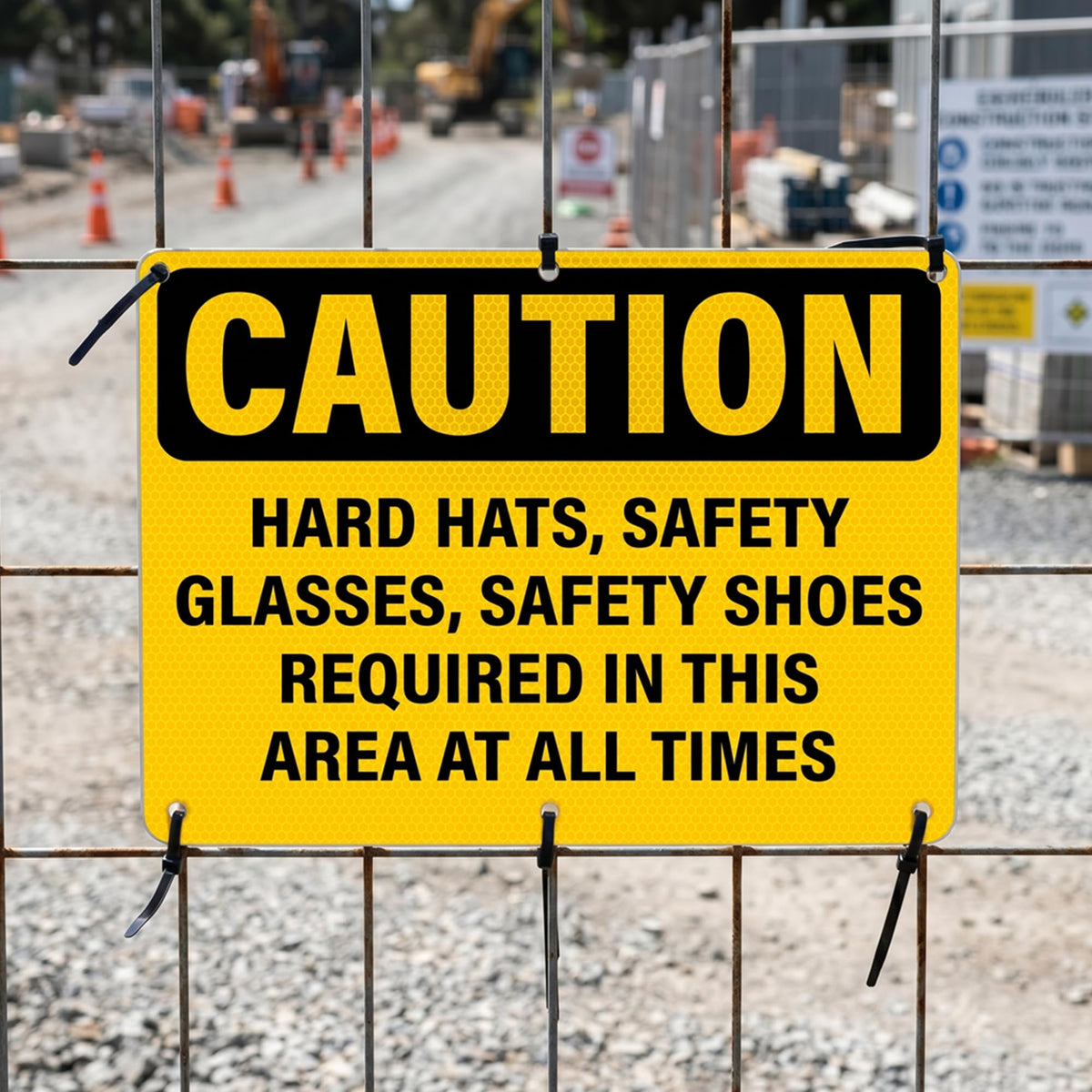 Hard Hats Safety Glasses Safety Shoes Required In This Area Sign Yellow, Black, PPE Safety 14 x 10 Inches