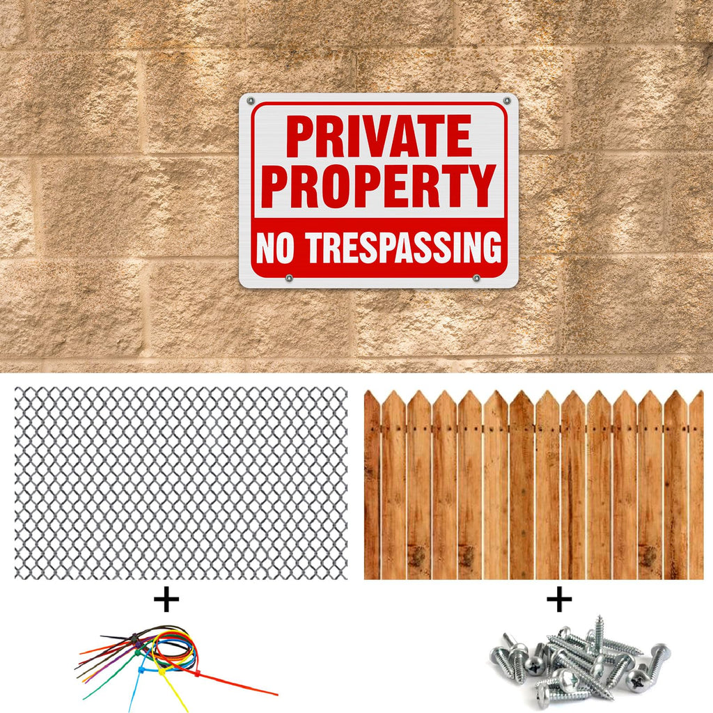 Zonon 6 Pack Metal No Trespassing Sign 12 x 8 Inch Private Property Word with H Stake Reflective Aluminum Security Weatherproof Outdoor Metal Outdoor Keep out Sign, Easy to Mount(Red) Red