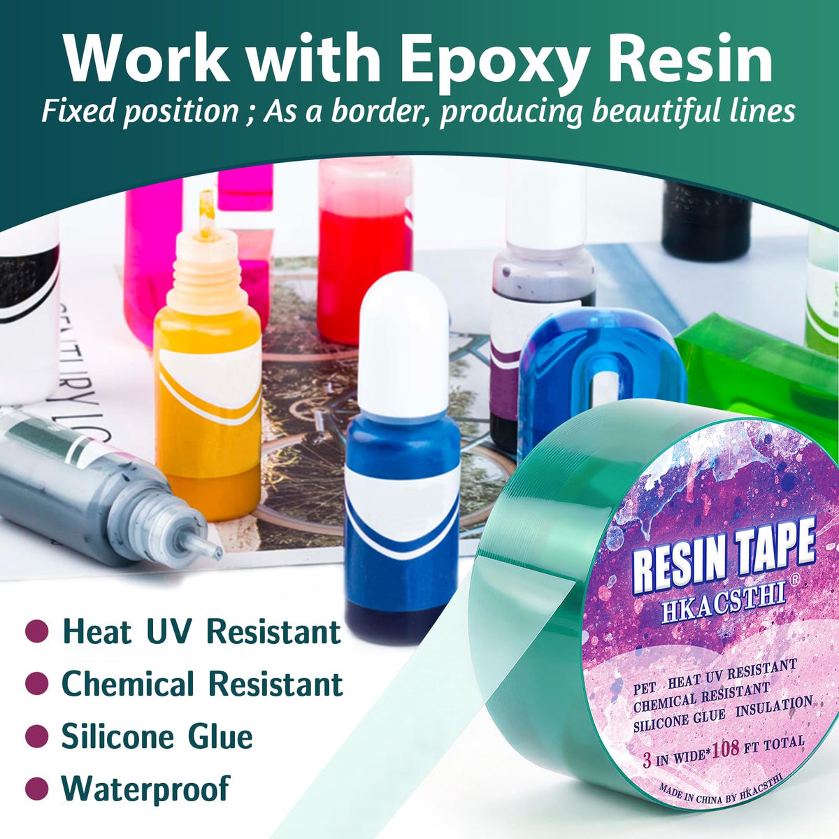 HKACSTHI 108 Feet Resin Tape for Epoxy Resin Molding Silicone Epoxy UV Resin Tape Epoxy Release Tape for Pouring Thermal High Temperature Tape (2 inches)