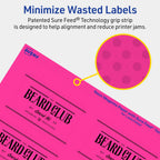 Avery® Printable Rectangle Labels, Sure Feed® Technology, 2" x 3", Neon Magenta Labels, Print-to-The-Edge, Laser/Inkjet Printable, 320 Total, Great for Mailing and Candles 320 labels
