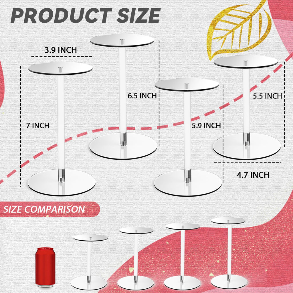 4 Pack Small Round Acrylic Display Risers Stands, Pedestal Stand 4