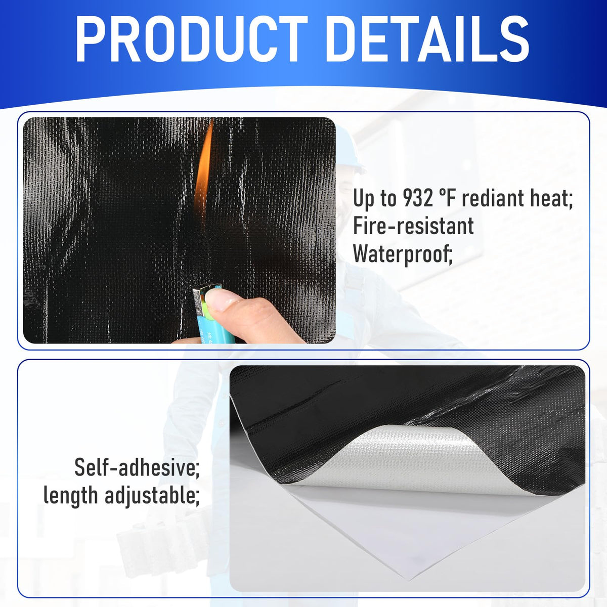 Hicarer 15.7 x 118 Inches Thermal Heat Shield Barrier Adhesive, Aluminized Fiberglass Heat Shield Resistant Material Tape for Auto Use, House, Barbecue, Christmas 1