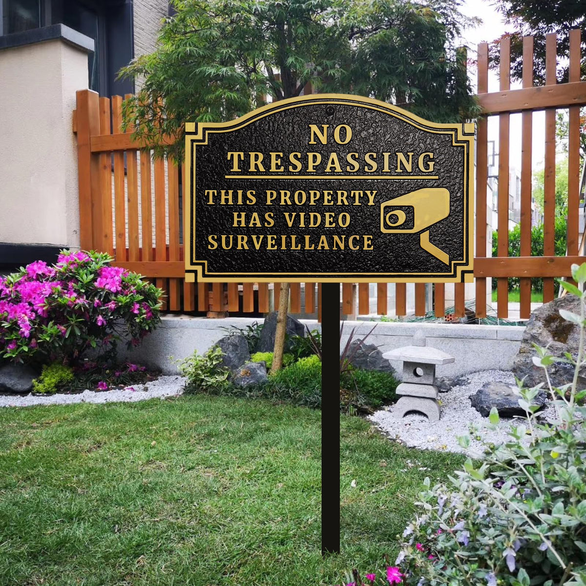 No Trespassing Private Property Video Surveillance Sign with Stakes