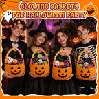 2Pcs Halloween Trick or Treat Basket with LED String Lights - Orange Orange+light