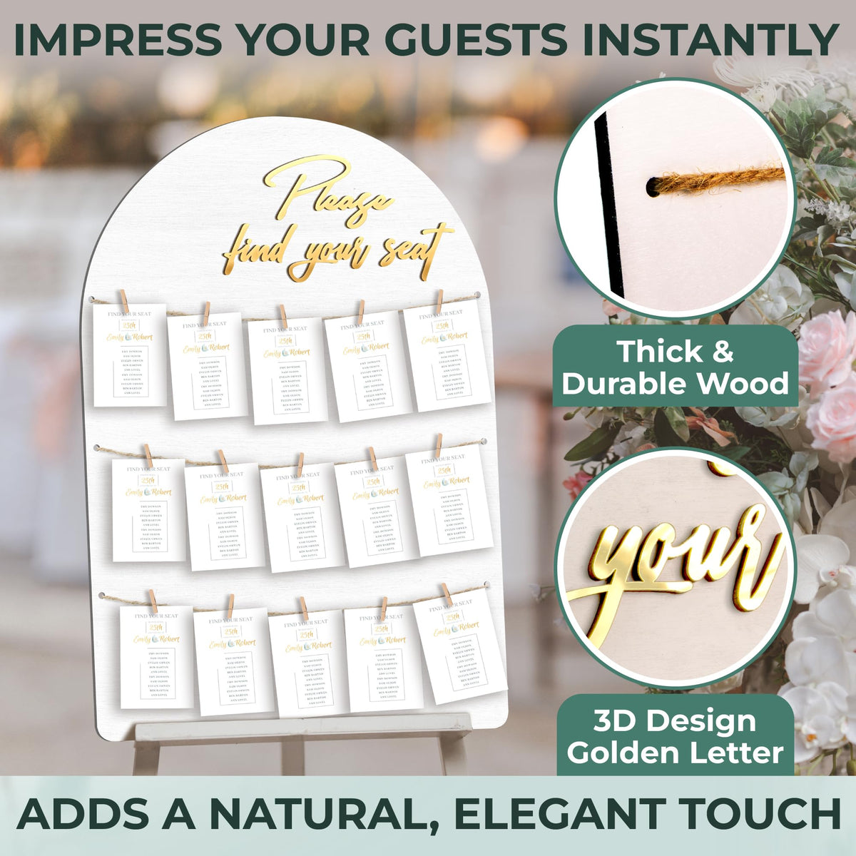 STOFINITY Wedding Seating Chart Board, Wood, 18x26 in, White