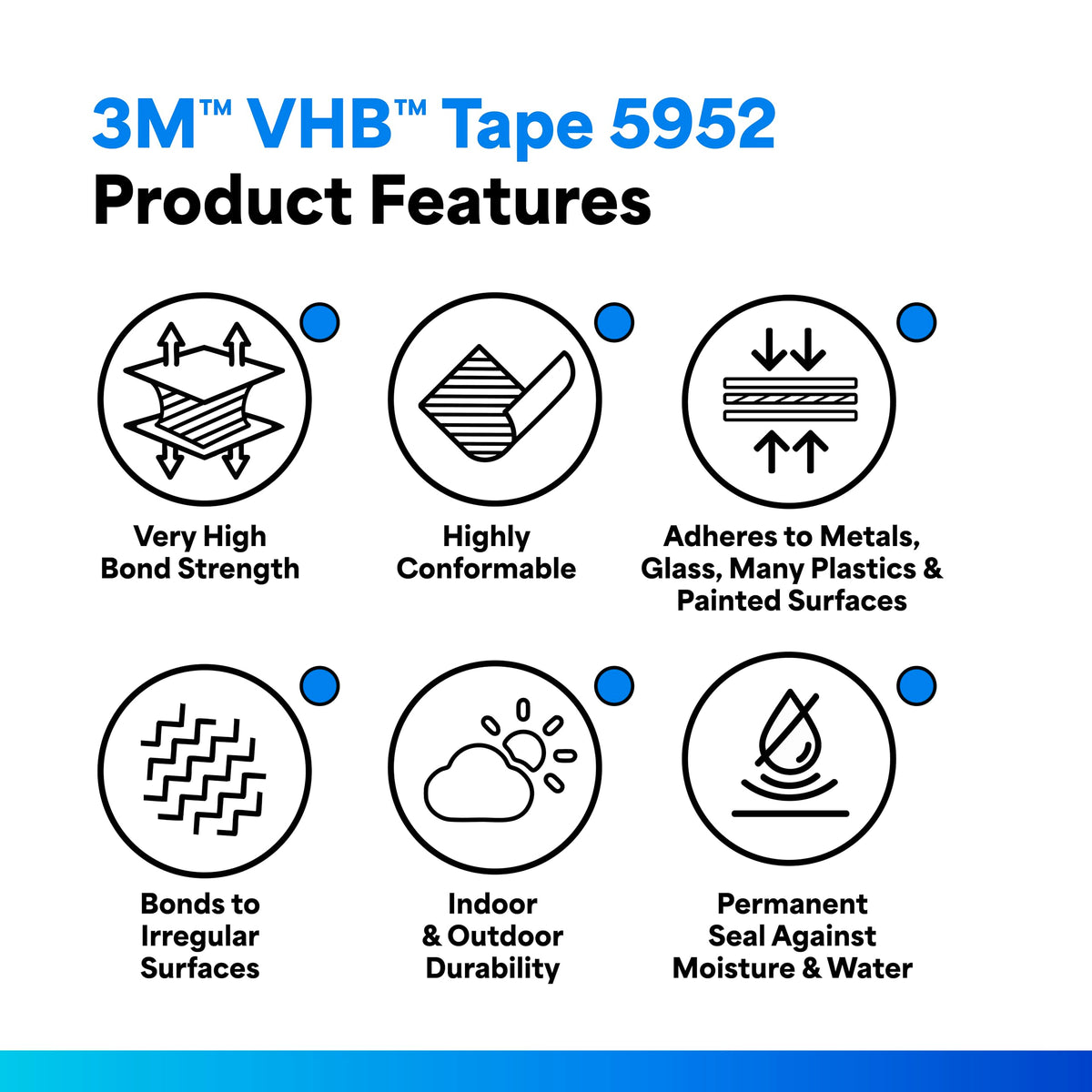 3M VHB Heavy Duty Mounting Tape 5952, 0.5" width x 5yd length 1 Pack (1 Roll)