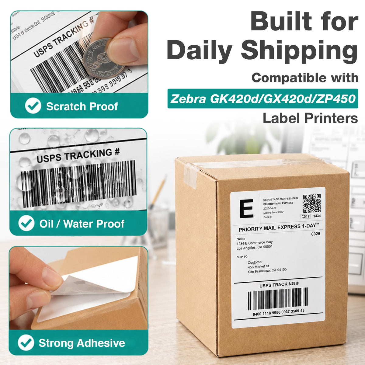 4x6 Thermal Labels Compatible with Zebra GK420d/GX420d/ZP450-500 Labels 1 Roll