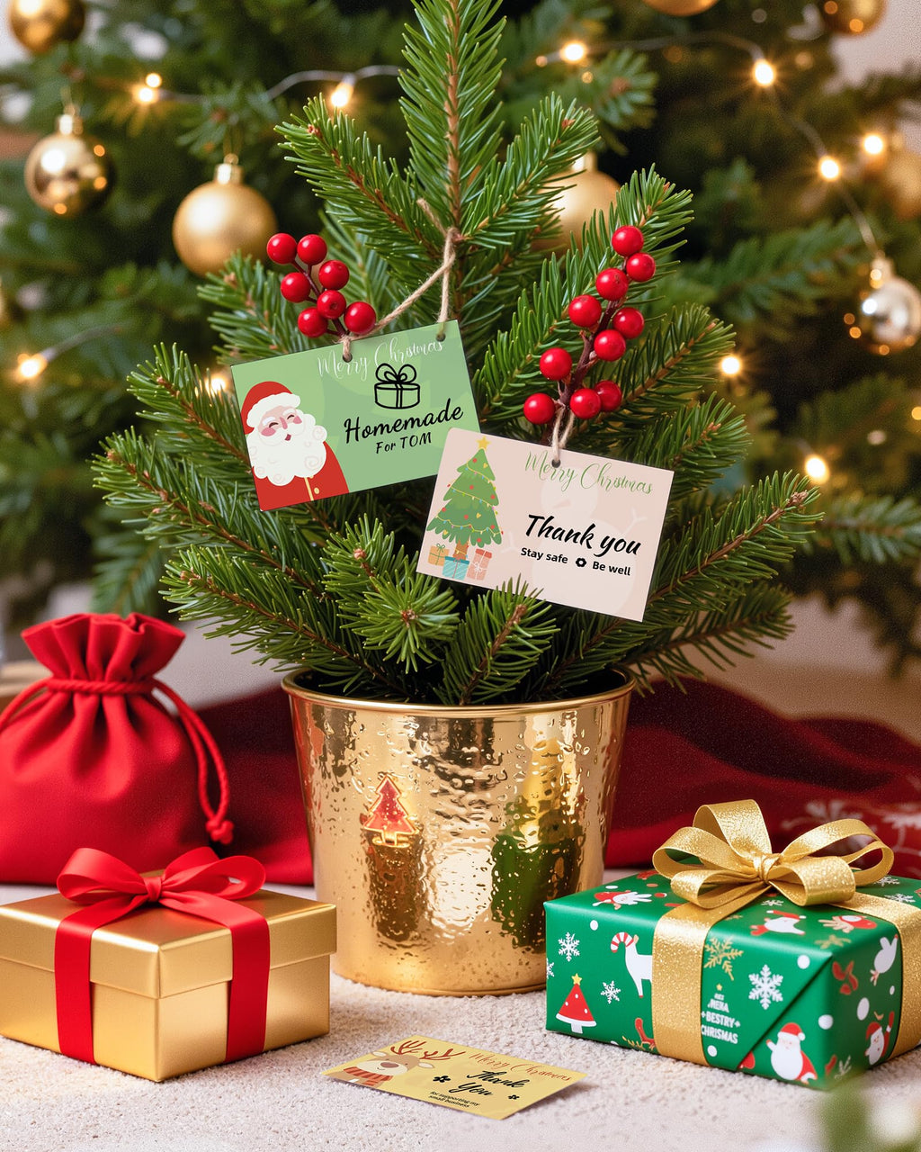 Phomemo White Thermal Labels with 3 Patterns(Santa/Tree/Reindeer) Labels