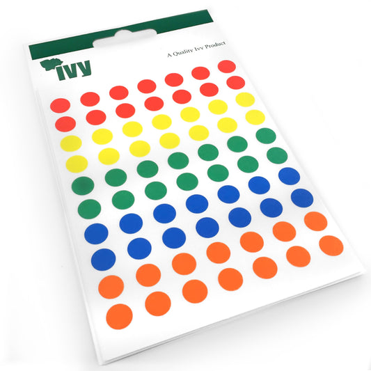 700 Sticky Coloured Dots - 8mm - Easy Peel Self Adhesive Colour Coding Sticky Dots - Assorted Colours - Ivy Stationery