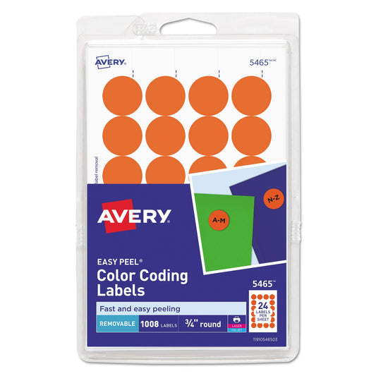 Avery Print/Write Self-Adhesive Removable Labels, 0.75 Inch Diameter, Orange, 1008 per Pack (5465), 6 Packs