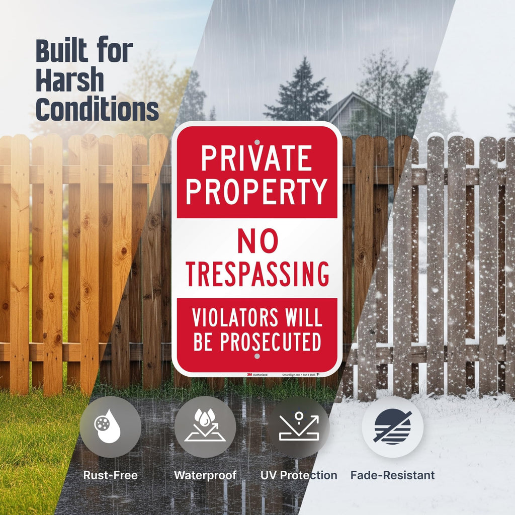 SmartSign Private Property No Trespassing Sign - 2 Pack, Violators Prosecuted Sign, 18 x 12 inch, 2mm Aluminum Composite, Red and White, Made in USA ACM 12" x 18" - Pack of 2