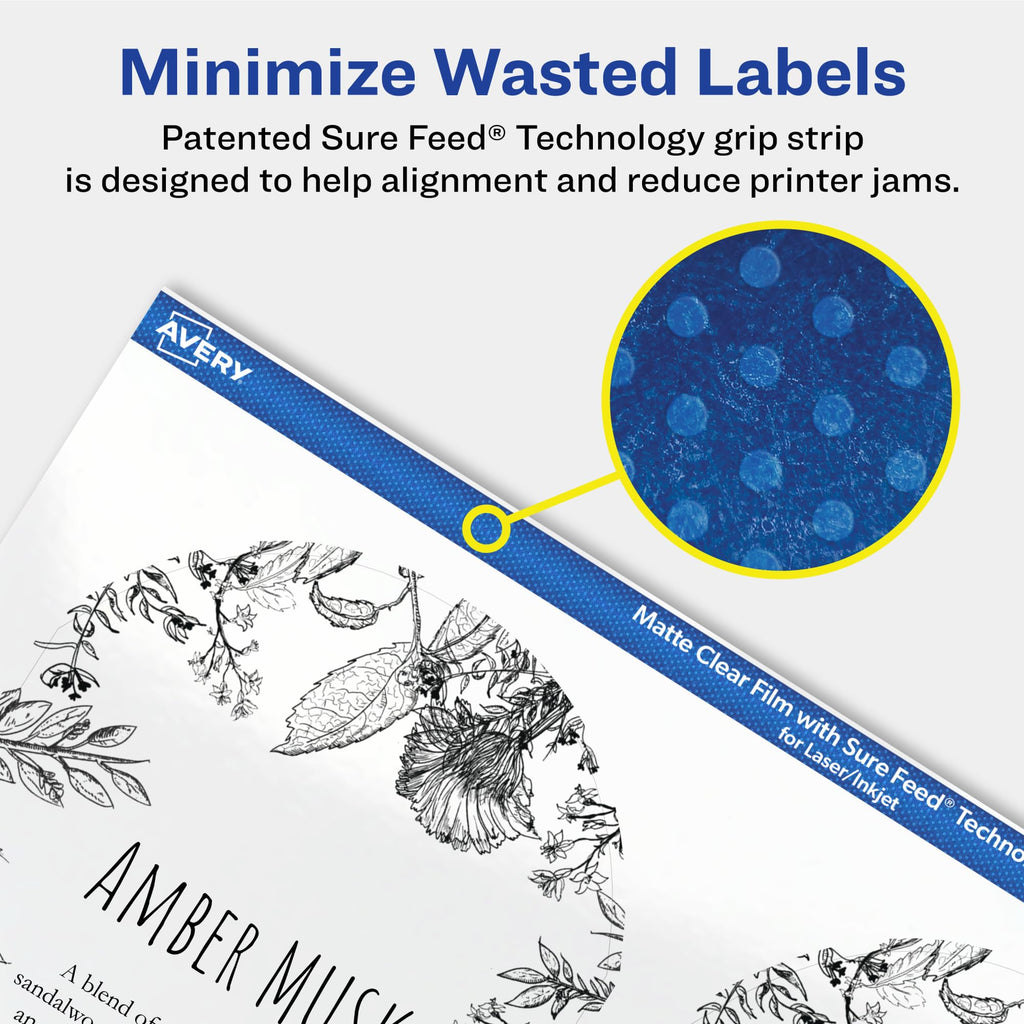 Avery Matte Clear Arched Labels, Sure Feed Technology, 4.75" x 3.5", 40 Matte Clear Labels, Print-to-The-Edge, Laser/Inkjet Printable 40 labels