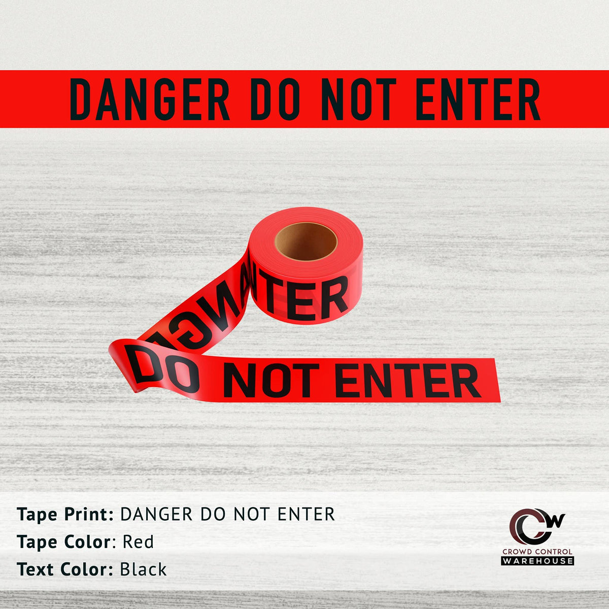 PE Warning Tape, 2.0 mil x 1000 Ft. x 3 Inch, Red Tape with "Danger DO NOT Enter" Black Print - Trafford Industrial Large Red Danger DO NOT Enter