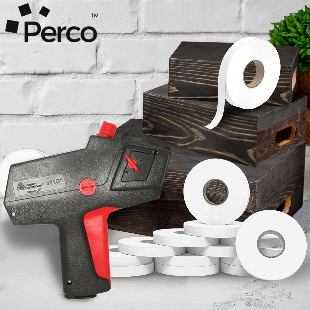 Perco White Pricing Labels - 17,000 Blank Pricing Labels for Motex MX-2200 and Monarch 1110 Price Gun with Ink Roll Included - 16 Rolls Value Pack, 1 Sleeve - Made in USA