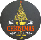 Merry Christmas and Happy New Year Stickers – 2.5 Inch Round Holiday Labels, Roll of 100 with 4 Festive Designs – Adhesive Circle Stickers, Made in The USA