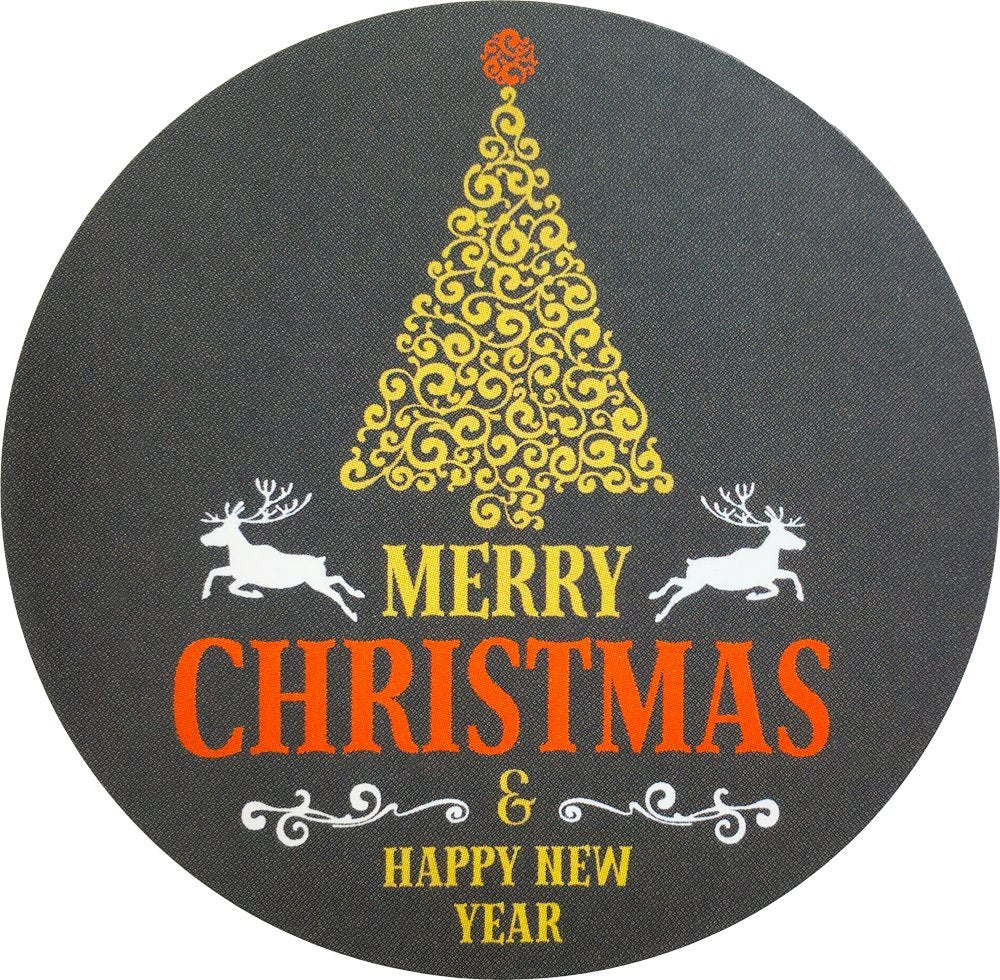 Merry Christmas and Happy New Year Stickers – 2.5 Inch Round Holiday Labels, Roll of 100 with 4 Festive Designs – Adhesive Circle Stickers, Made in The USA