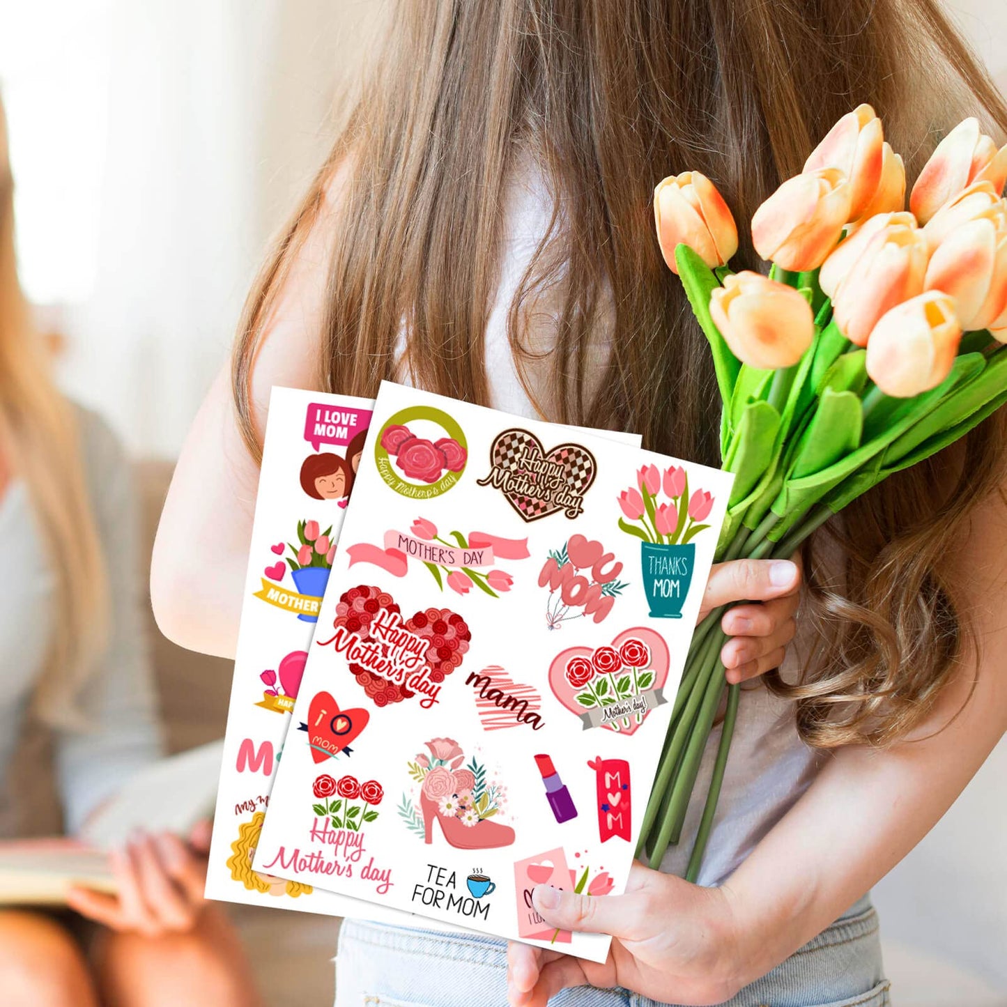 Happy Mothers Day Stickers, 16 Sheets Cute Mom Stickers for Mother's Day Gift Cards Labels Party Gift Decorations