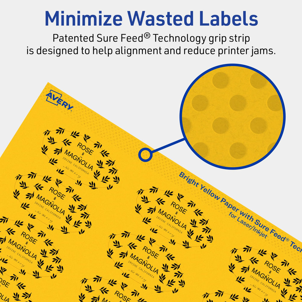 Avery Printable Oval Labels, Sure Feed Technology, 1" x 2", Bright Yellow Labels, Print-to-The-Edge, Laser/Inkjet Printable, 480 Total, Great for Soaps and Candles 480 labels