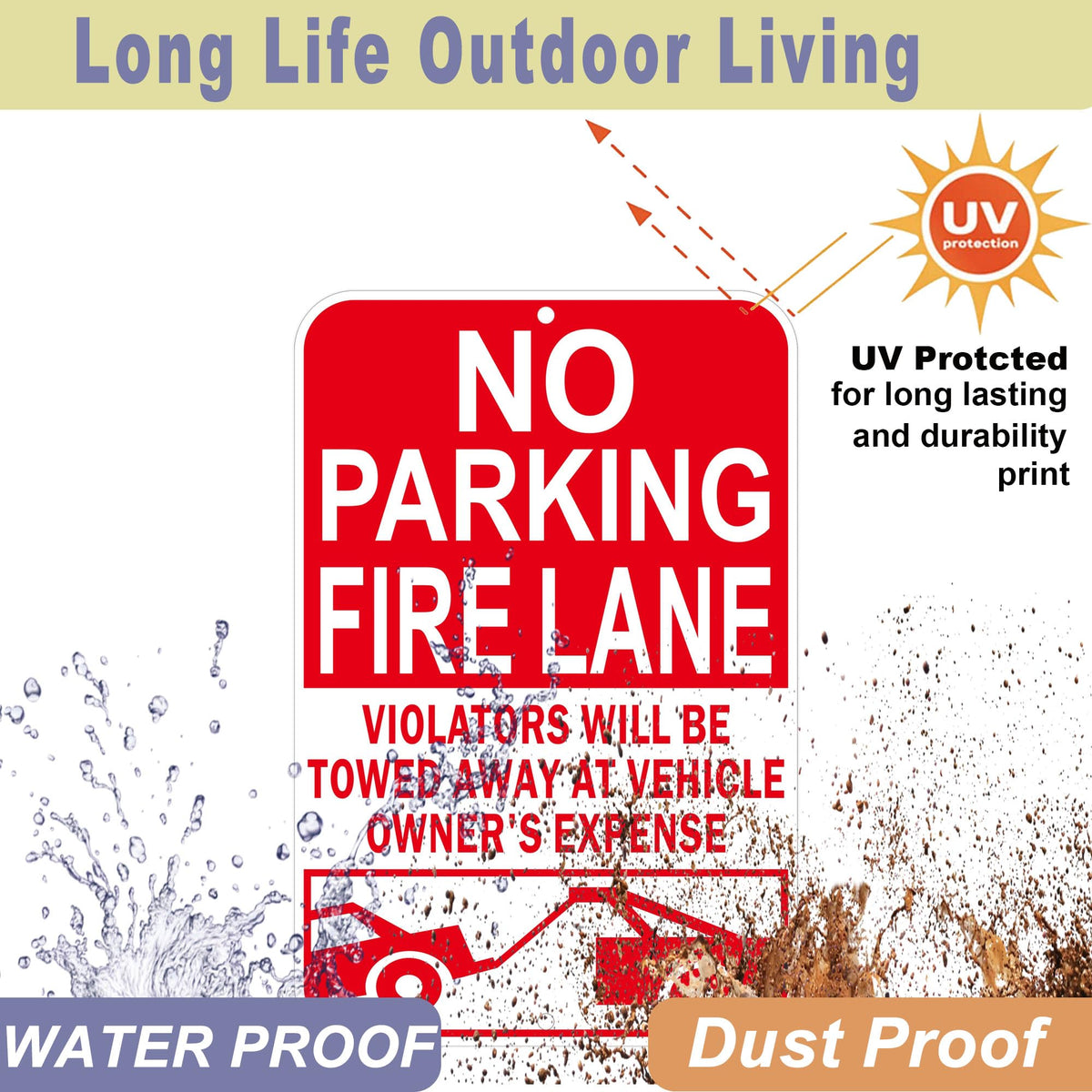 No Parking Fire Lane Sign, Reflective Aluminum, 12 x 18 Inches, Weather Resistant, UV Protected, Indoor Outdoor Use, 2 Pack Red - 2 Pack - 12" x 18" 01