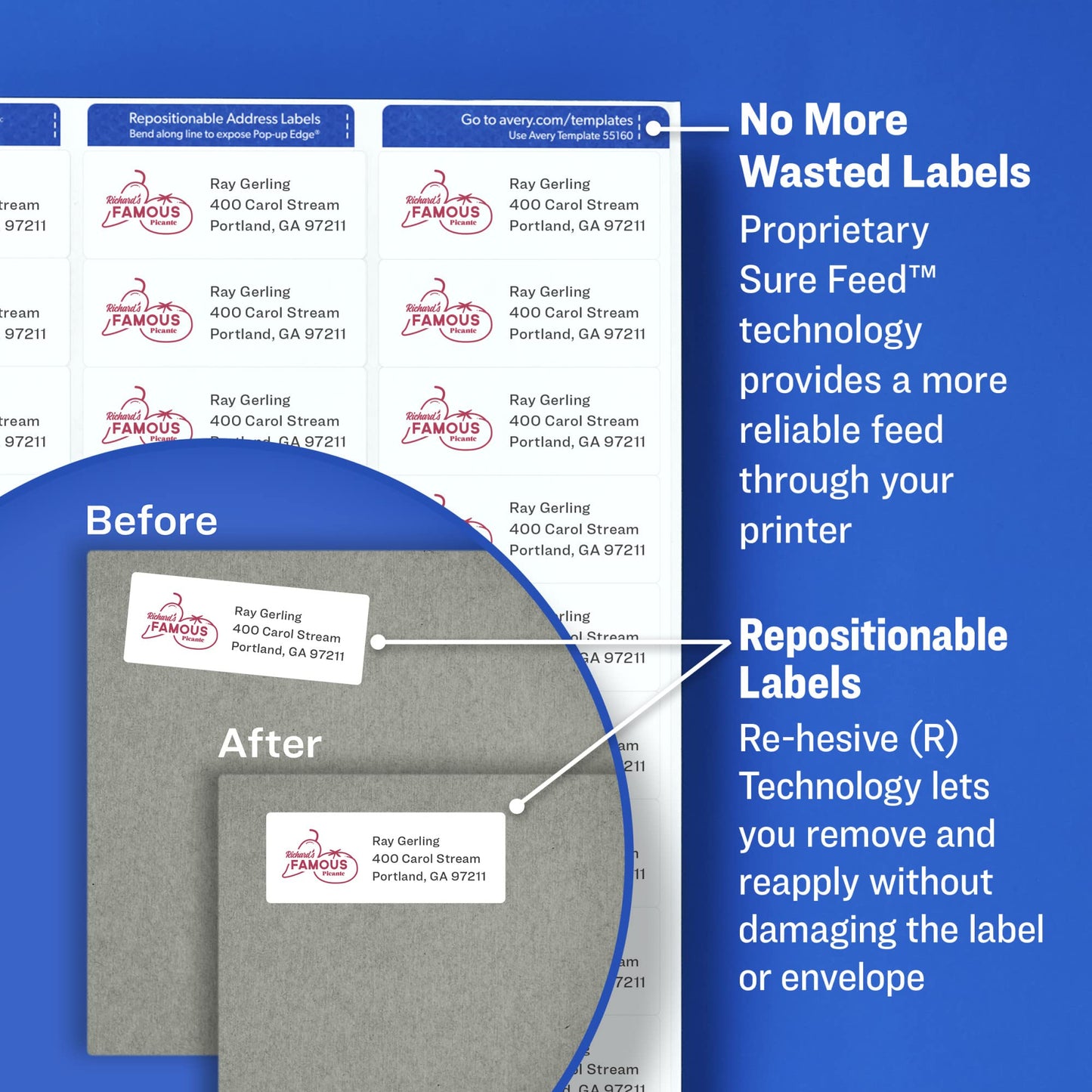 Avery Repositionable Printable Shipping Labels with Sure Feed, 2" x 4", White, 250 Blank Mailing Labels (58163) 2 in. X 4 in. 1