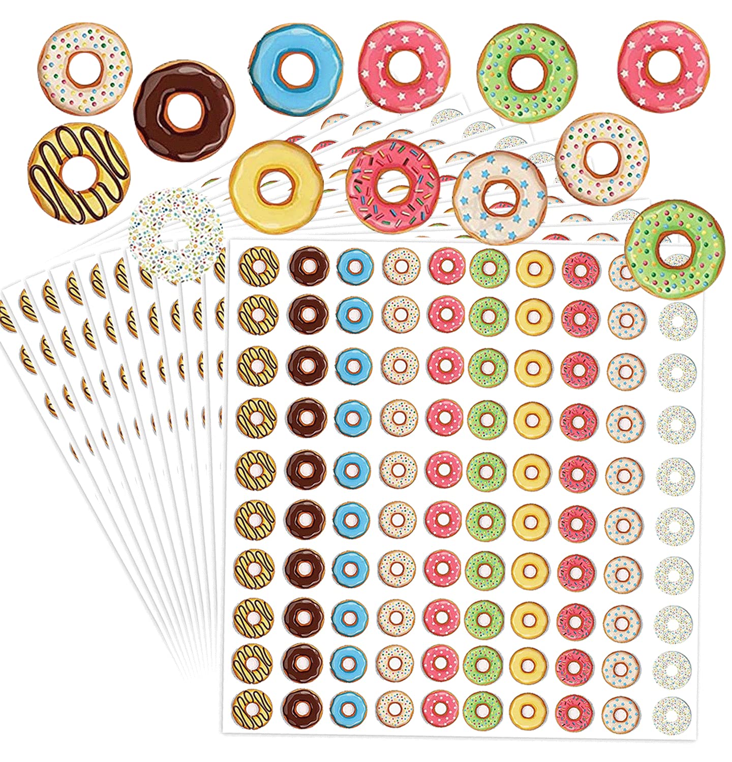 Hole Label Loose-Leaf Paper Hole Reinforcement Stickers Assorted Donut Designs 0.25 inch Binder Hole Reinforcements Labels for School, Home and Office Hole-Punched Pages 2000 Pcs