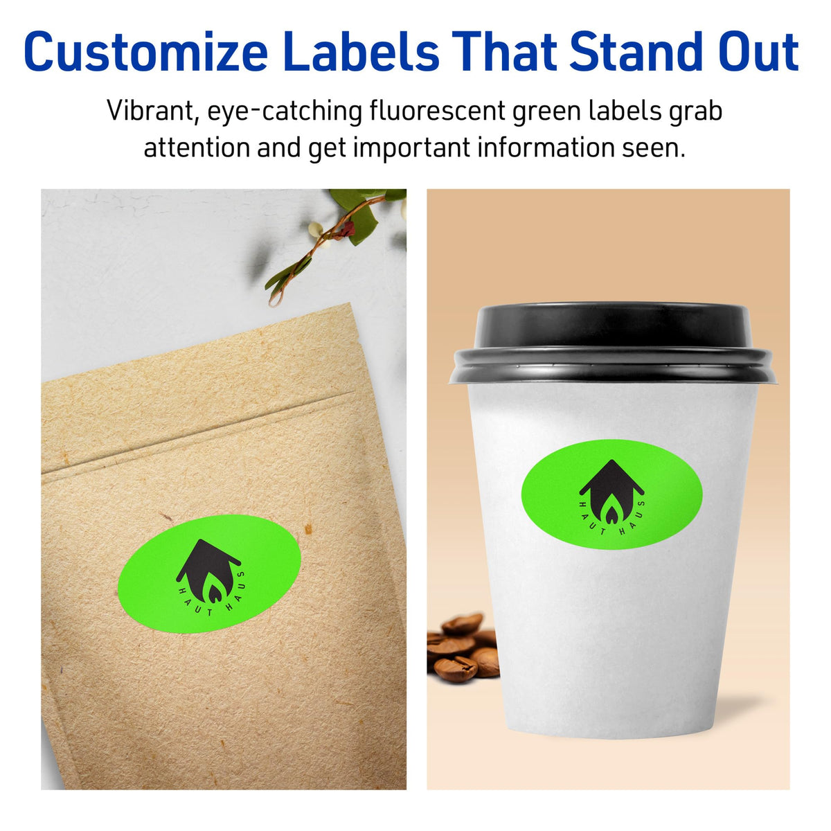 Avery® Printable Oval Labels, Sure Feed® Technology, 1-1/8" x 2-1/4", Neon Green Labels, Print-to-The-Edge, Laser/Inkjet Printable, 420 Total, Great for Soaps and Candles 420 labels