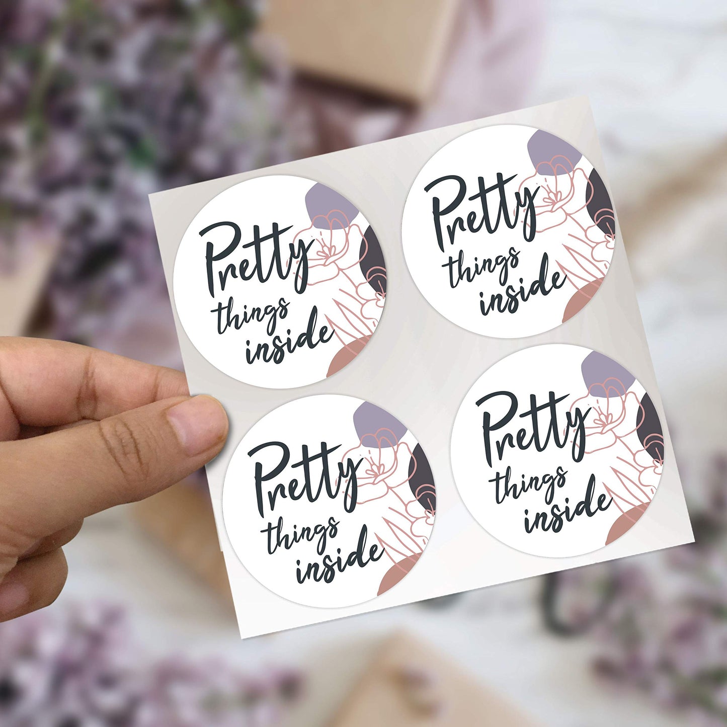easykart labels 300 Pretty Things Inside Sticker Labels | White Background with Flowers Design | 2" Inch Round | Highly Recommended for Small Business Owners