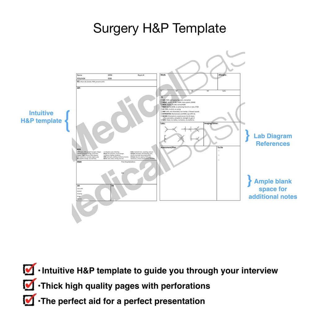 Surgery H&P Notebook with 4 Day SOAP - Medical History and Physical Notebook, 50 Medical templates with Perforations 1 notebook