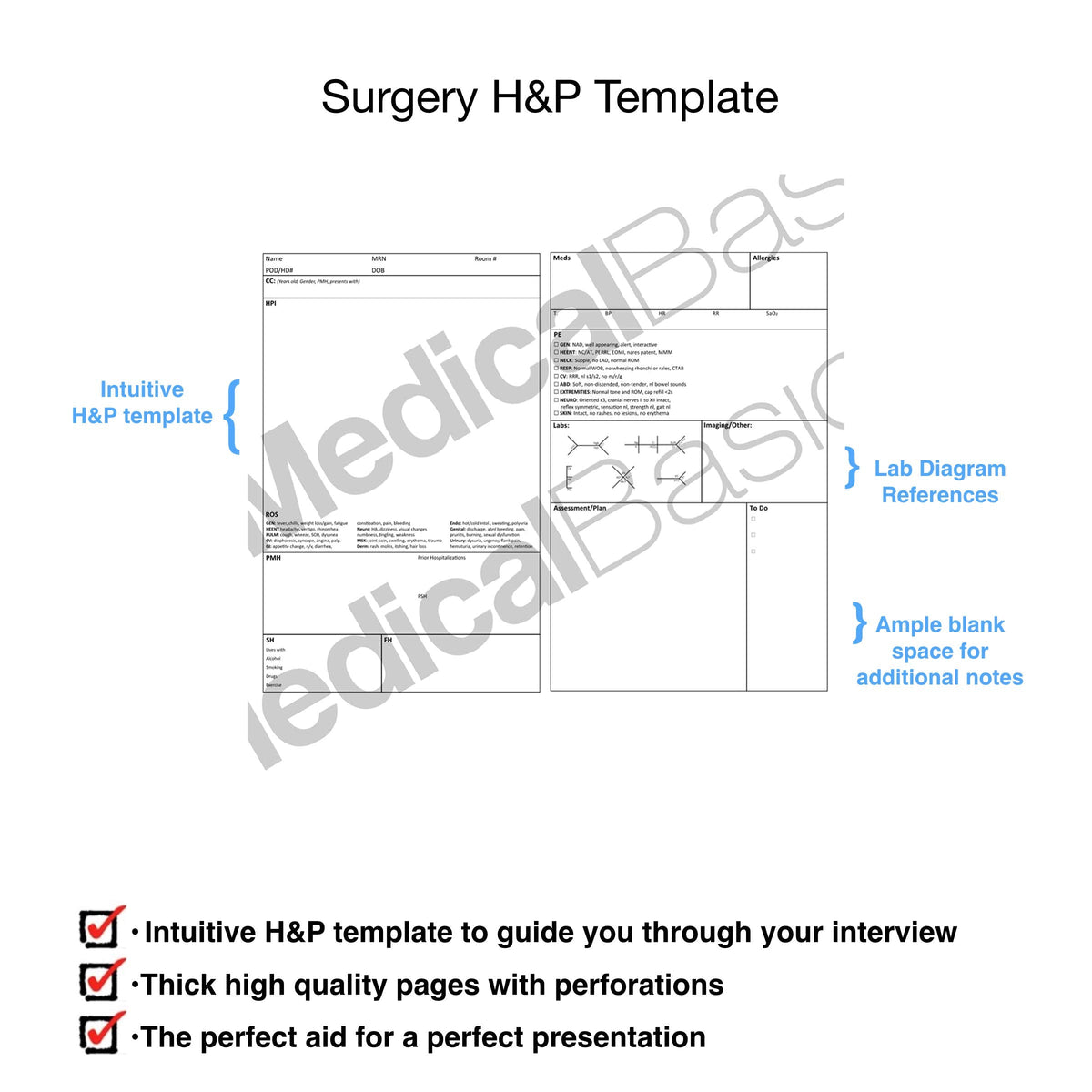 Surgery H&P Notebook with 4 Day SOAP - Medical History and Physical Notebook, 50 Medical templates with Perforations 1 notebook