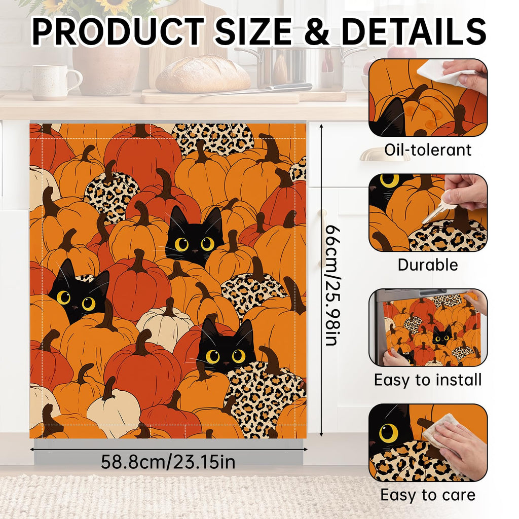 Halloween Cat Dishwasher Magnet Cover, Pumpkin Reusable Appliances Panel