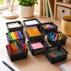 20 Pack Black Small Plastic Berry Baskets for Classroom and Produce