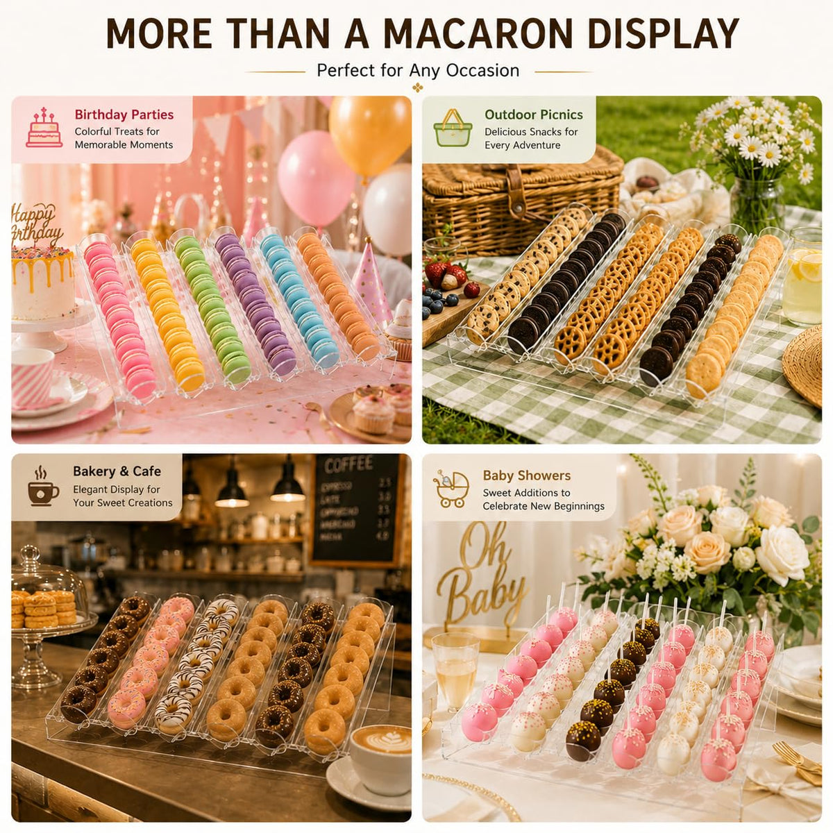 Macaron Stand, Clear Acrylic 6-Slot Macaron Tower Display Tray for Cookies