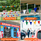 Multicolor Pennant Safety Flags, Perimeter Warning Flag Banner Line, For Flagging Construction/Traffic Barrier/Parking Lot/Rooftop/Backstroke/Party & Special Events 7" X 10" Pennants on 100' Rope 100FT