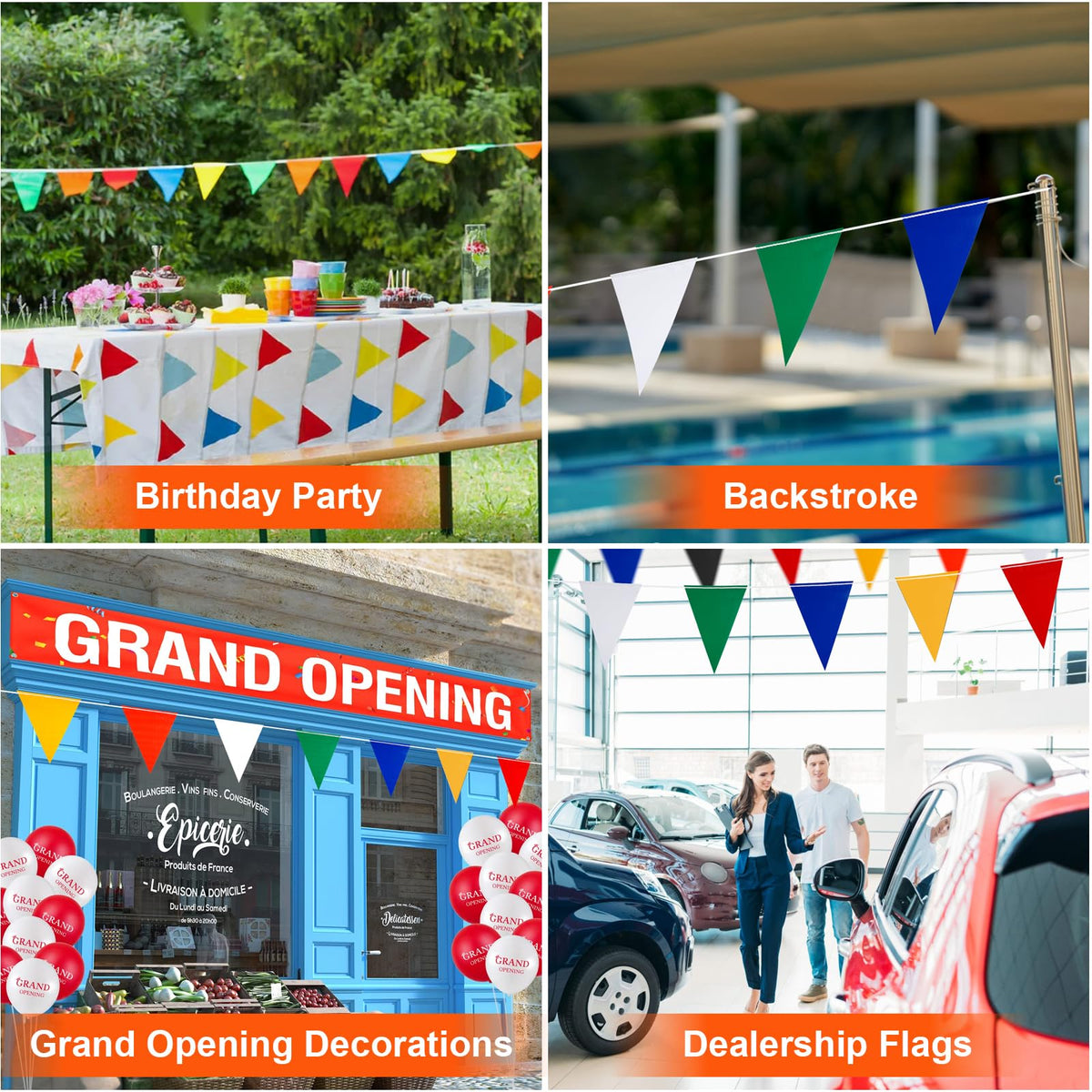 Multicolor Pennant Safety Flags, Perimeter Warning Flag Banner Line, For Flagging Construction/Traffic Barrier/Parking Lot/Rooftop/Backstroke/Party & Special Events 7" X 10" Pennants on 100' Rope 100FT