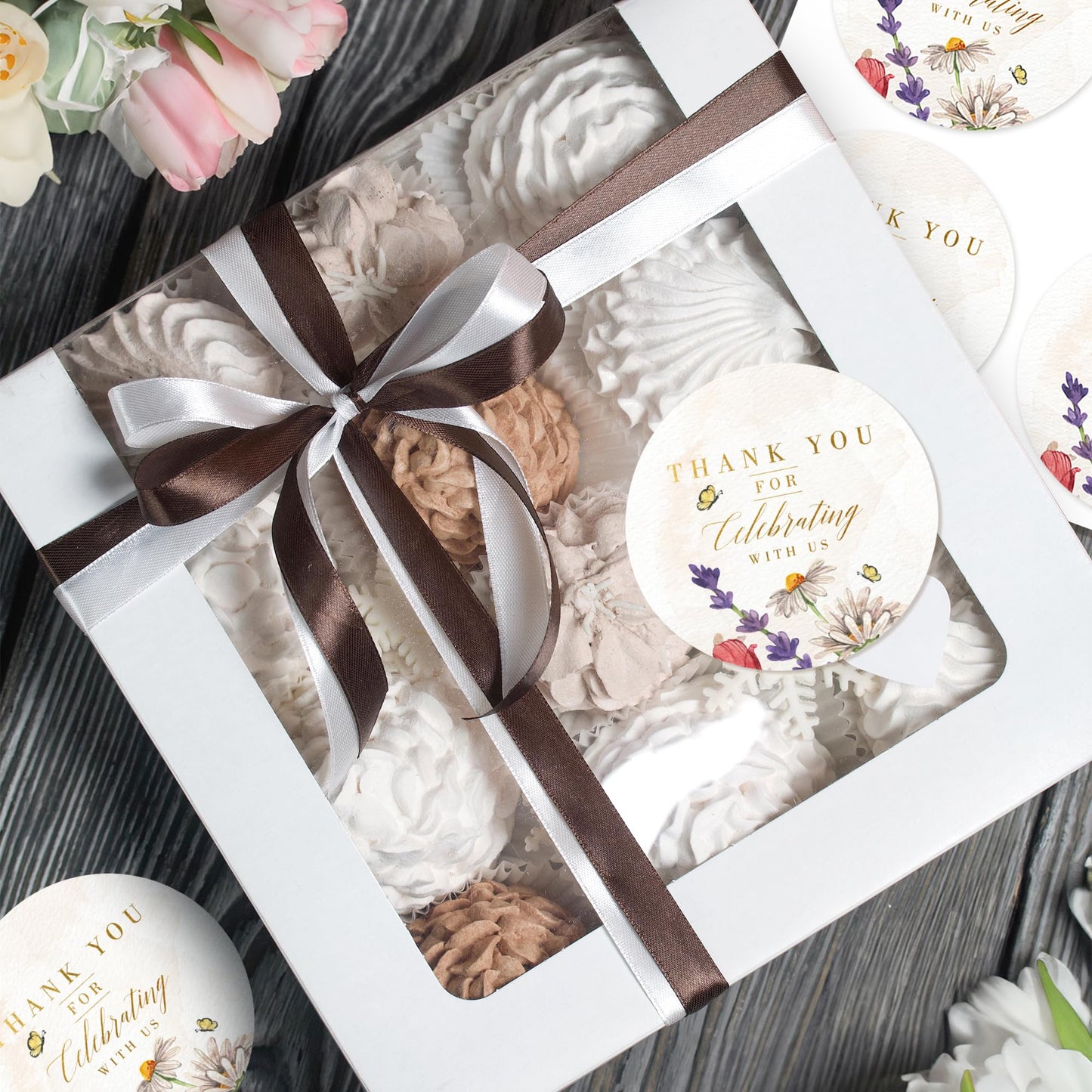 Country Wild Floral Wedding Thank You Labels Thank You for Celebrating with Us Stickers | 2 inch | Gold Foil | 60pcs Waterproof Favor Labels for Wedding, Bridal Shower, Baby Shower