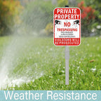 2Pack Private Property No Trespassing Signs with 36 inch Stakes, 14x10 Inches Video Surveillance Warning Sign for Home House Yard Security, Fade Resistant Aluminum 10X14" with stake