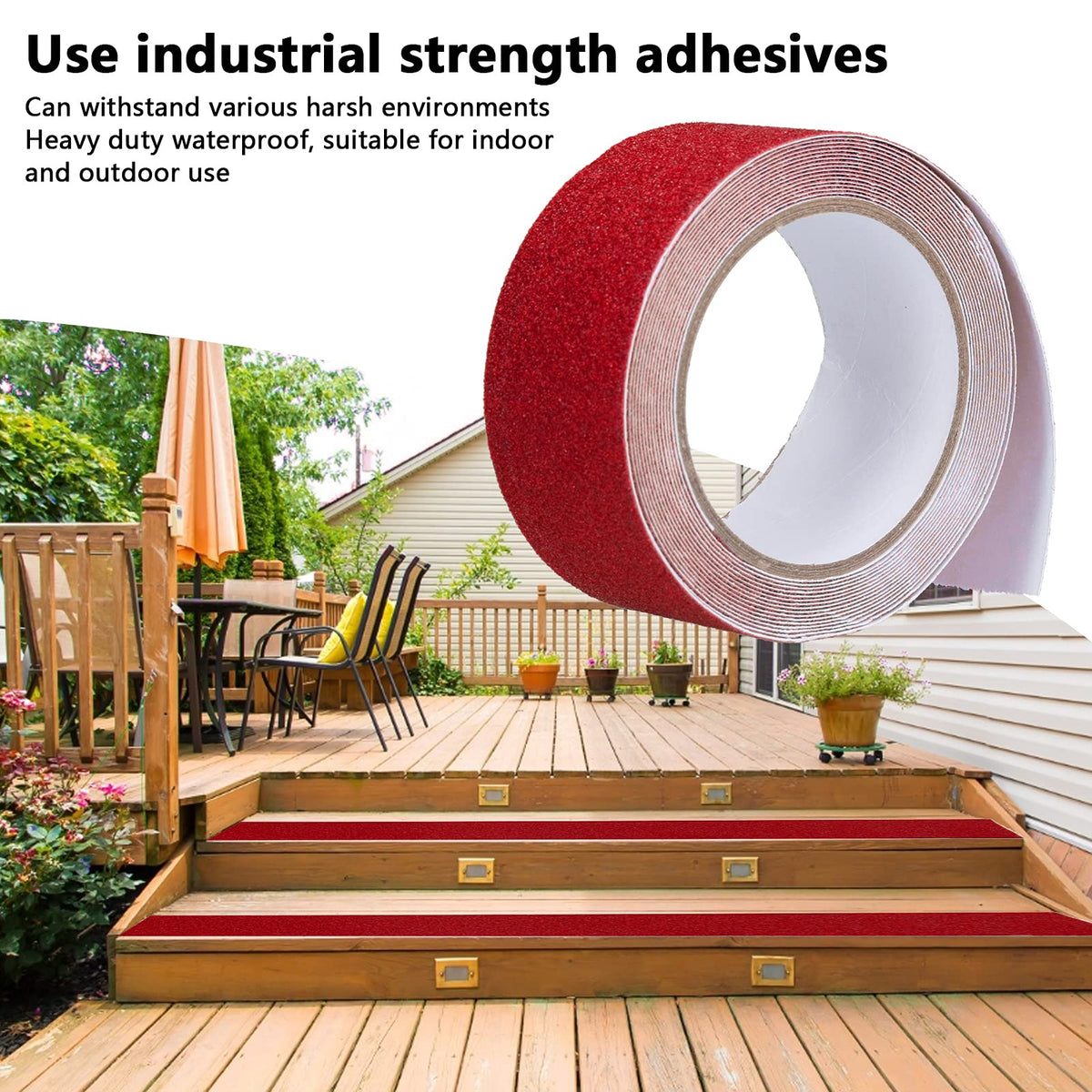 Tissting Anti Slip Grip Tape 2" x 16.4ft(Red) | Durable Adhesive Backing, Waterproof & Weatherproof, High-Traction Surface for Stairs, Ramps, Decks, Indoor/Outdoor Use Red