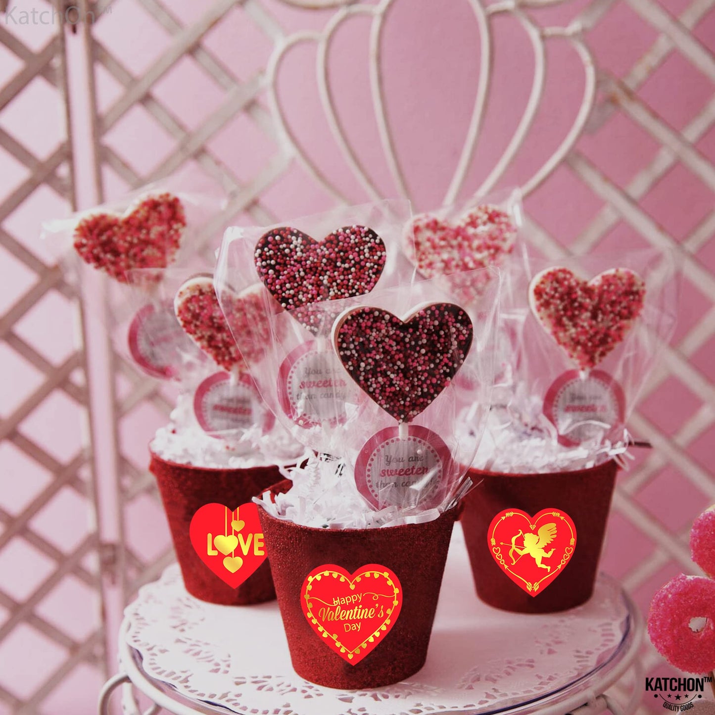 KatchOn, Big Red Heart Stickers for Kids - 500 Pieces, 1.5 Inch | Shiny Valentines Stickers for Kids | Happy Valentines Day Stickers | Valentine Stickers for Adults | Happy Valentines Day Decorations