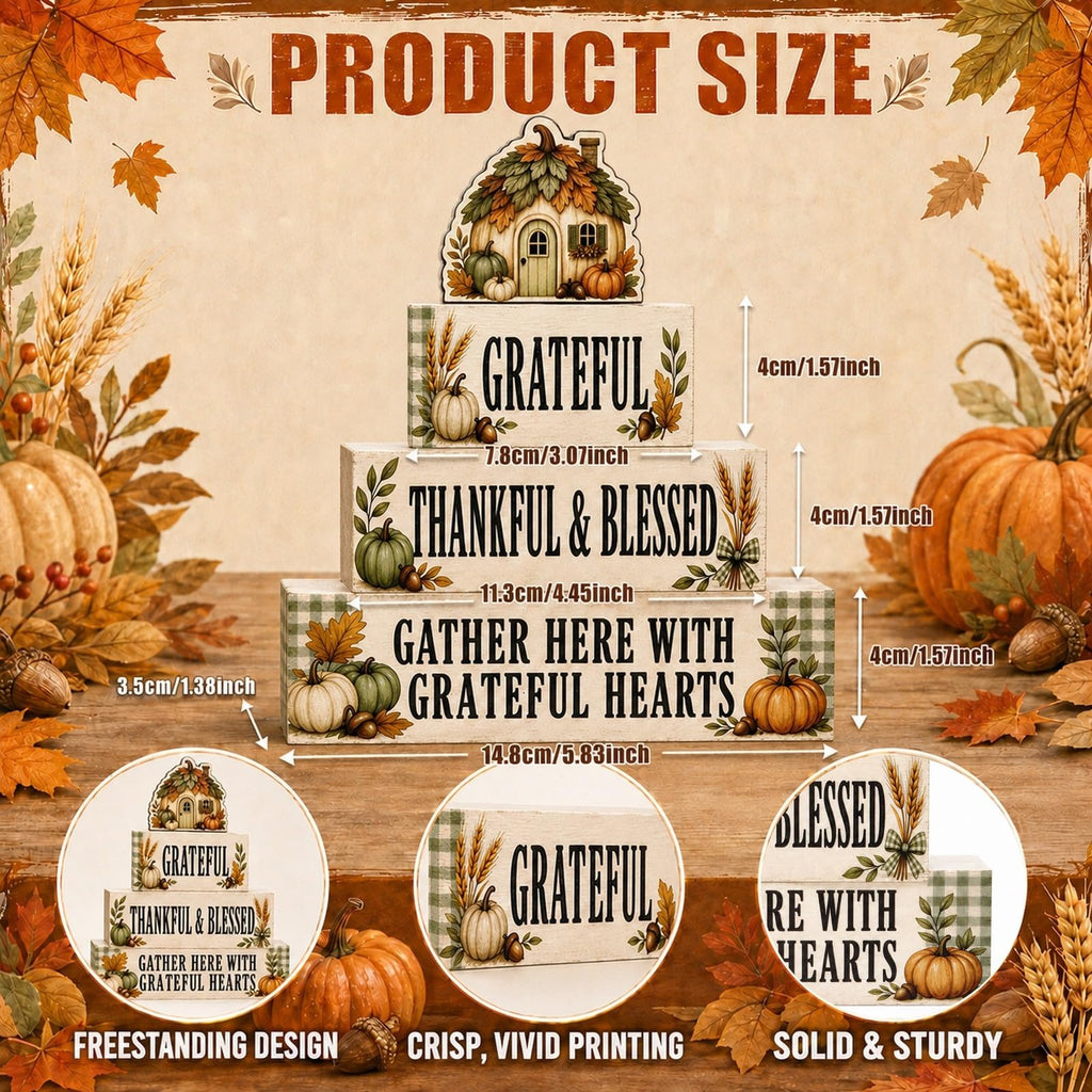 EXY 4 Pcs Pumpkin House Table Decor Fall Rustic Wooden Tiered Tray Decor Thanksgiving Pumpkin