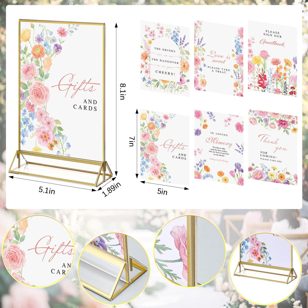 6 Pcs Wildflowers Acrylic Wedding Sign for Reception and Ceremony