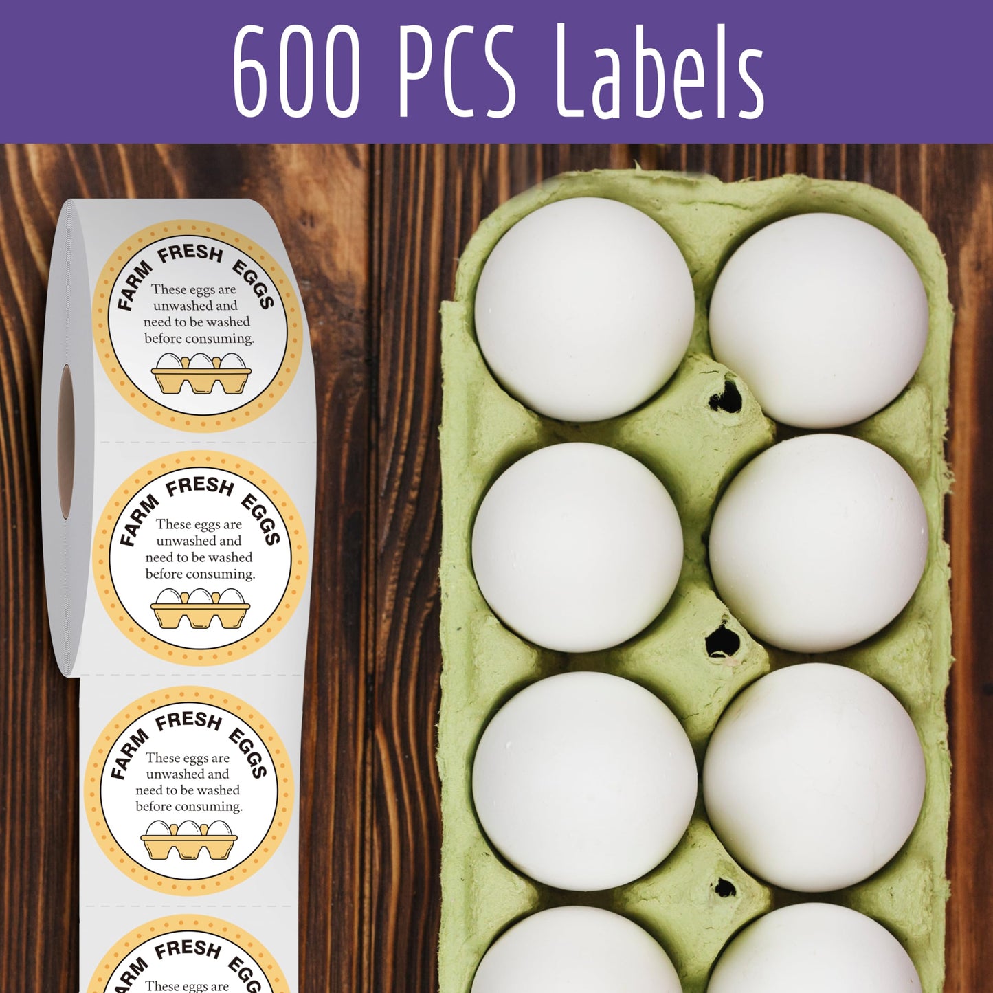 Farm Fresh Eggs Labels, 2 Inch Round Egg Stickers Self Adhesive Egg Packaging Stickers for Chicken, Quail, 600PCS Per Roll
