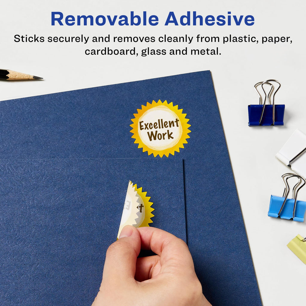 Avery® Matte White Removable Starburst Labels, Sure Feed® Technology, Print-to-The-Edge, 3", 90 Removable Labels, Laser/Inkjet Printable 90 labels