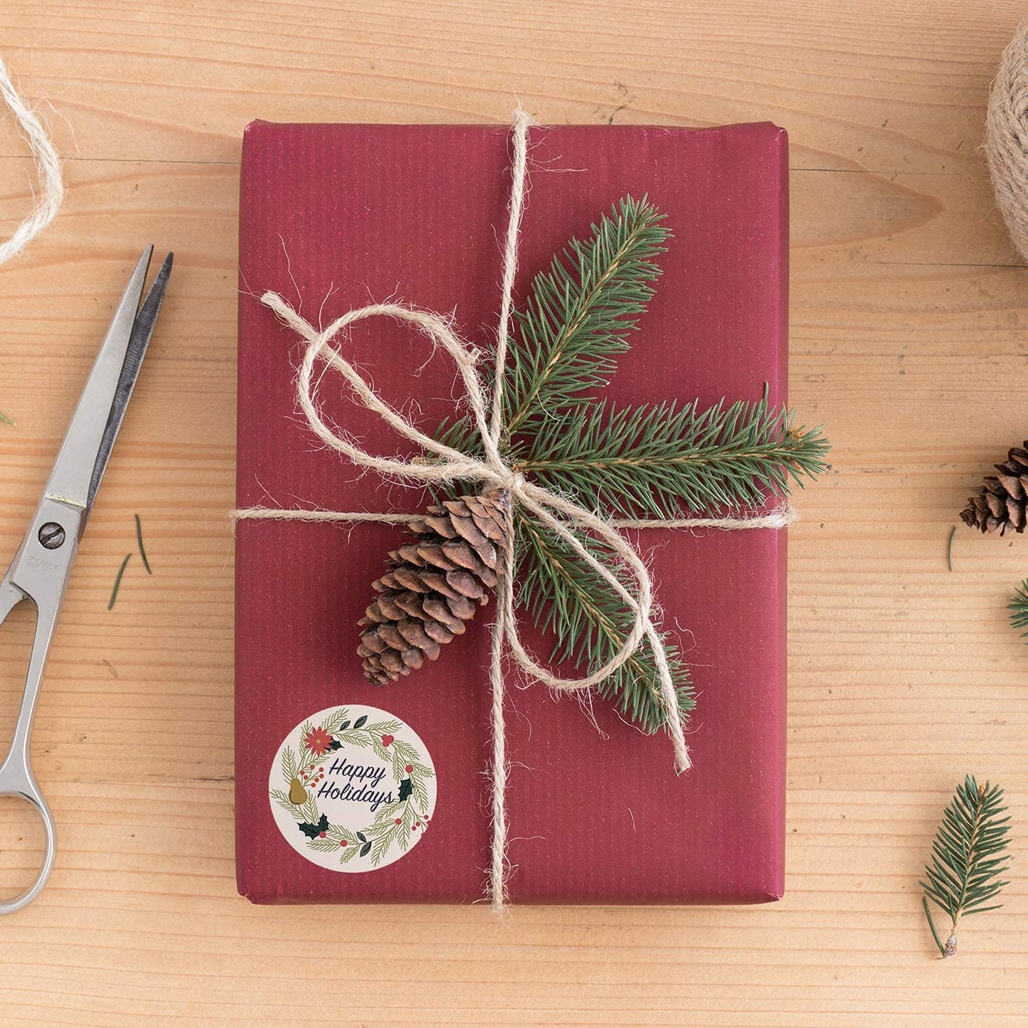 Ivory Holiday Floral Happy Holidays Stickers / 1000 White Wreath Christmas Labels Roll / 1.5" Round Envelope Seals/Made in The USA Ivory