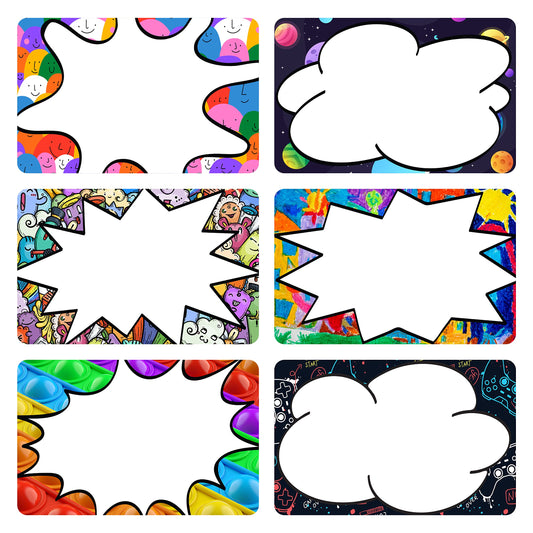 easykart labels 300Pcs Colorful Name Tags Labels Stickers 6 Multi Colour Pattern 2.5 x 3 Inch Tag for Classroom School Office Home Mailing (1 Pack)
