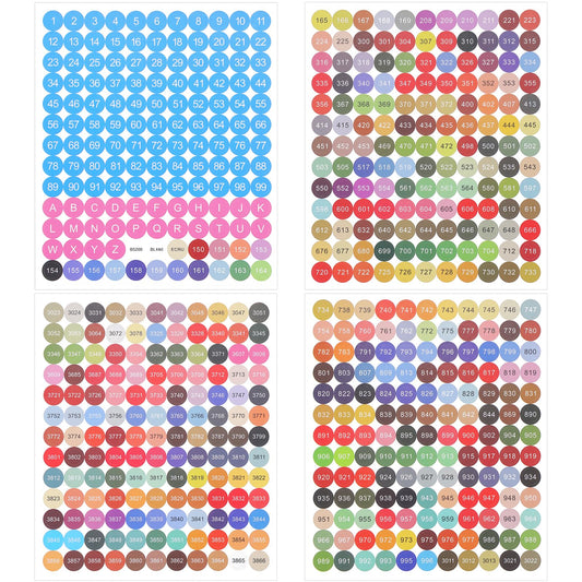 4 Sheets Color Number Stickers Dmc 447 Round Diamond Labels Painting Multicolored Labels Art Stickers for Painting Boxes Containers