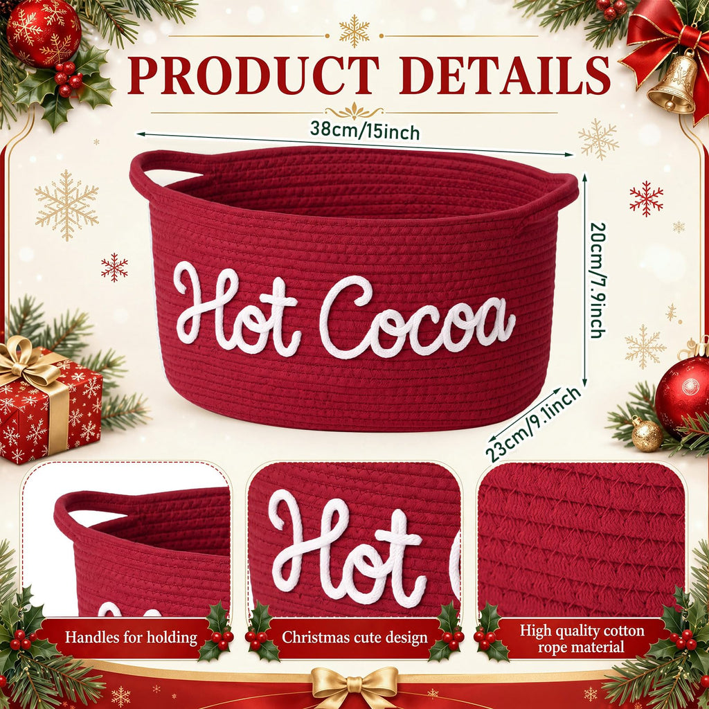 Meanplan Hot Cocoa Gifts Basket Empty Wiith Handles, Red