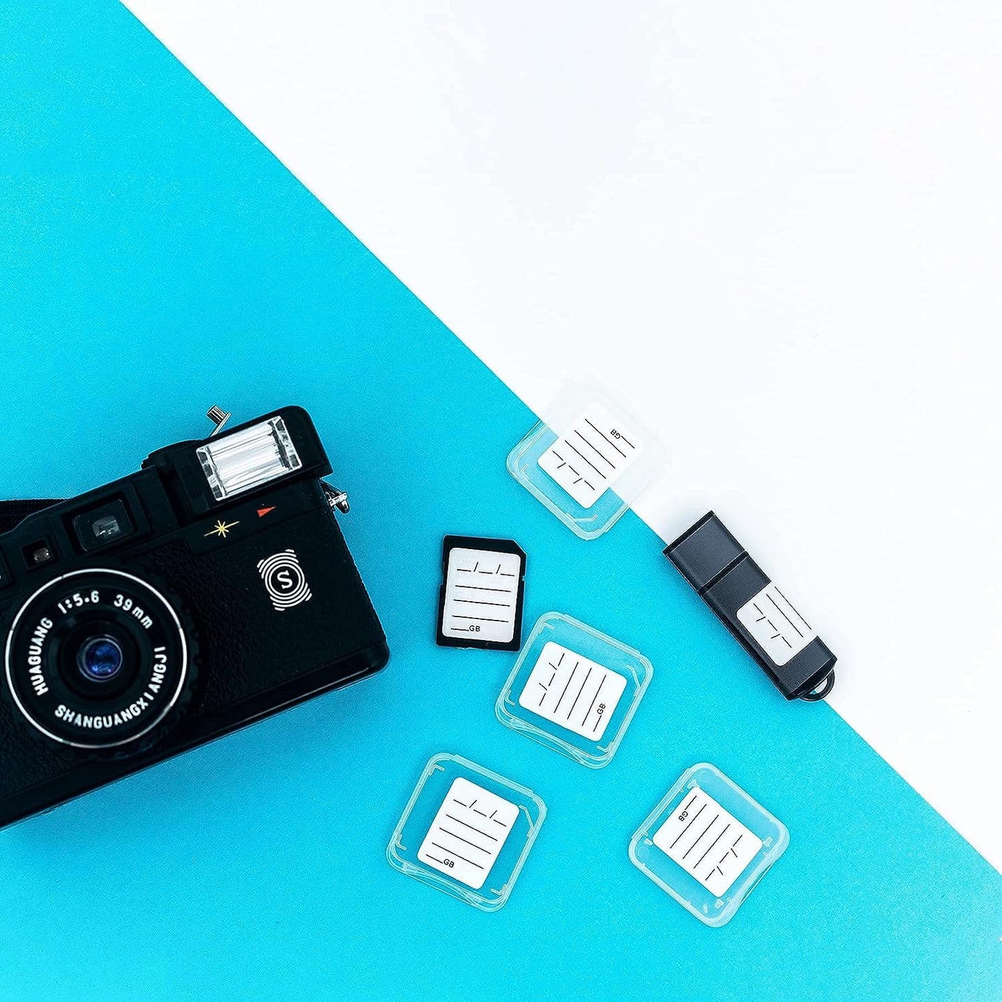 (120 Count) SD Card Labels Flash Drive Labels Stickers with 6 Free SD Card Cases & Container Multi-use Writable & Removable Stick-On Camera Memory Card Labels Multicolor