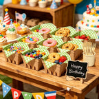 16 Set Farmers Market Decorations Natural Pulp Fiber Berry Baskets Kit with Deli Paper Sheets Bamboo Forks Mini Chalkboard Signs for Farm Stand Strawberry Blueberry Fruit Vegetable Grocery & Party Natural Green 16